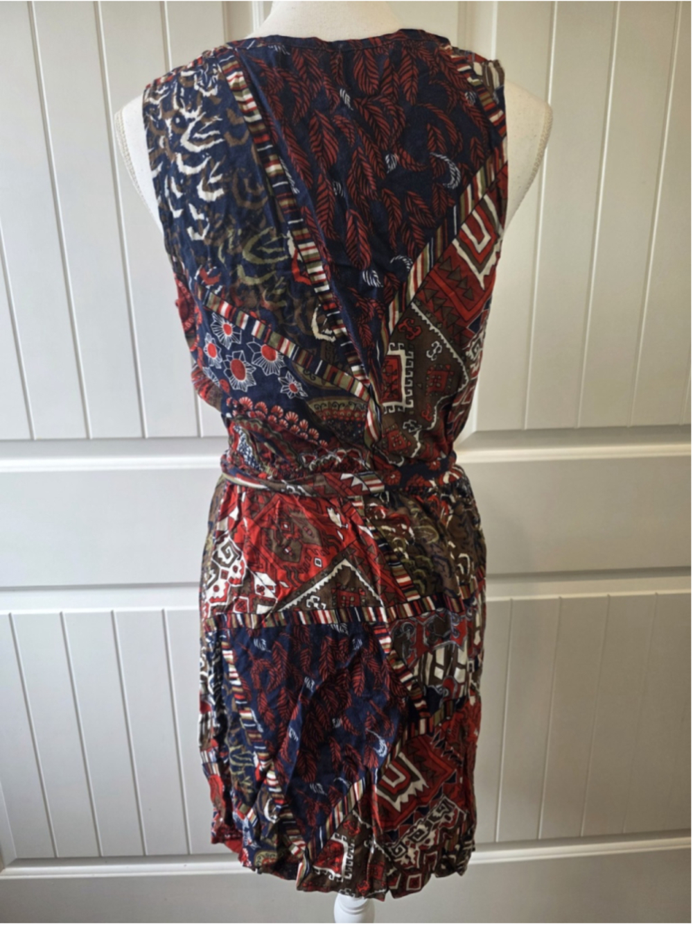 Lucky Brand NWT Patchwork Print Sleeveless Tie Waist Sz M Dress Boho Rayon - Picture 4 of 11